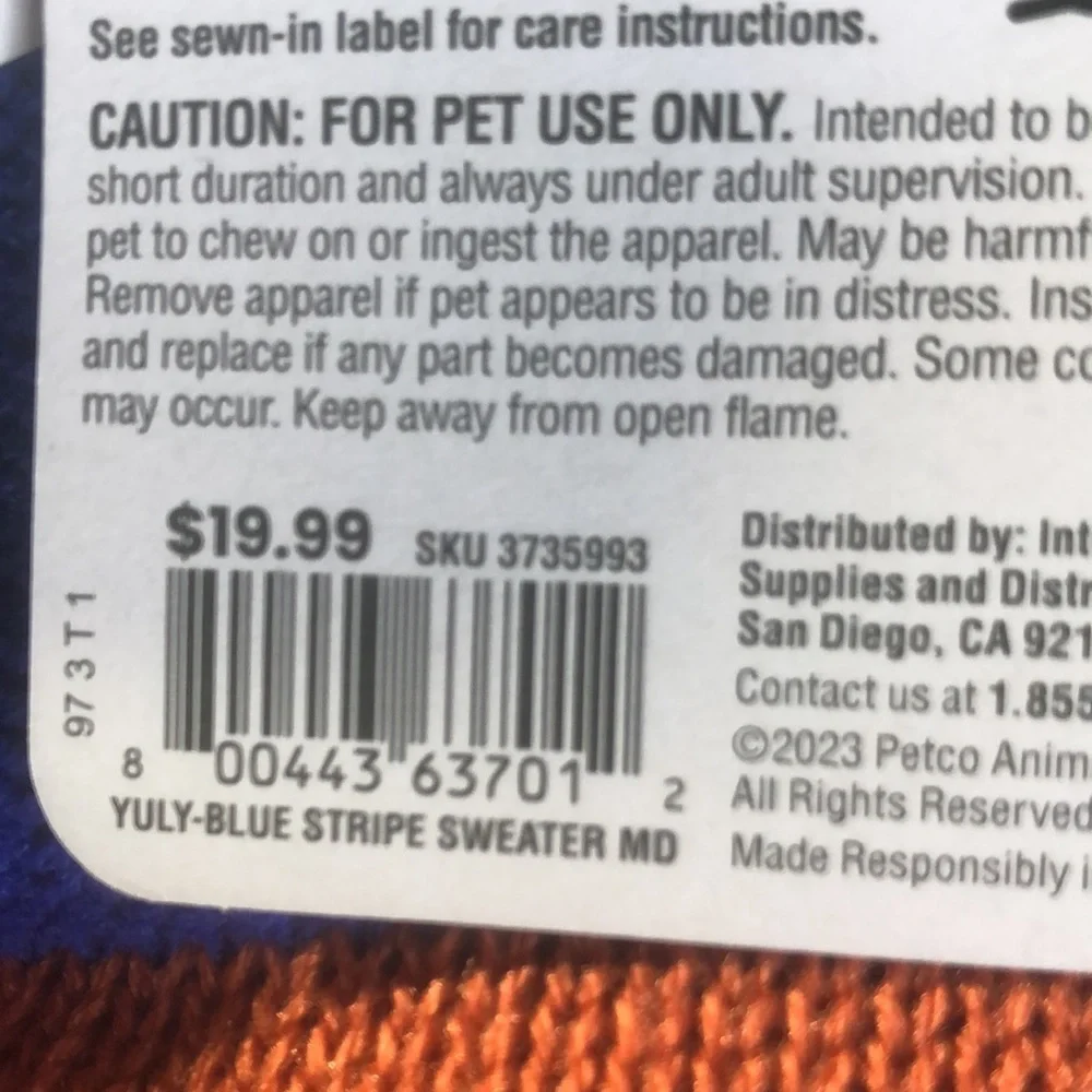 NWT Youly Striped Dog Sweater M